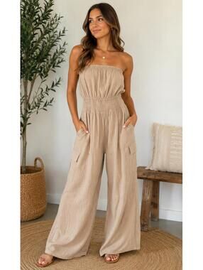 Hersy Strapless Gauze Cargo Jumpsuit